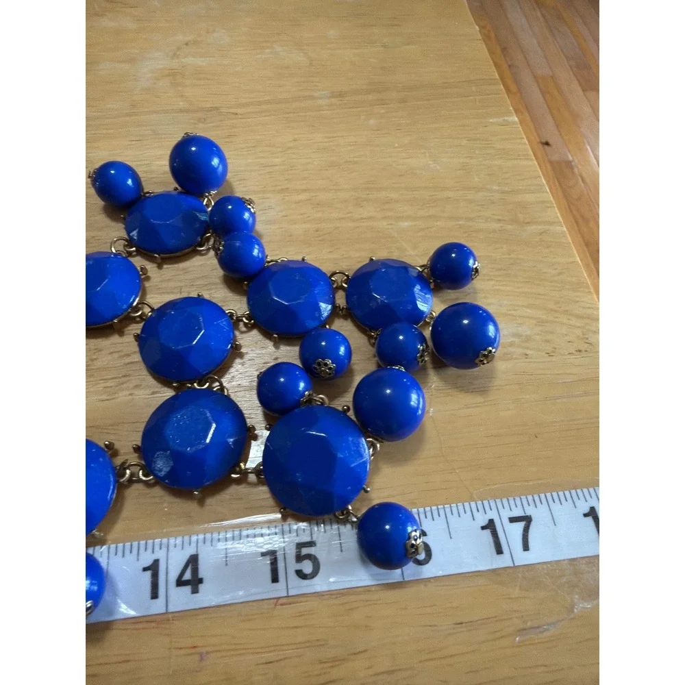 Cobalt Blue Statement Bib Necklace Chunky‎ Faceted Bead Cluster Brass Tone Boho